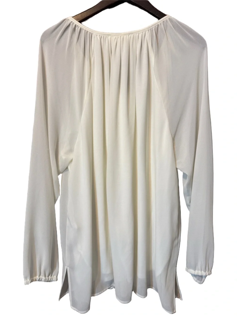 Michael Kors Ivory Zip-Front Peasant Blouse with Gold Accents Size 2X